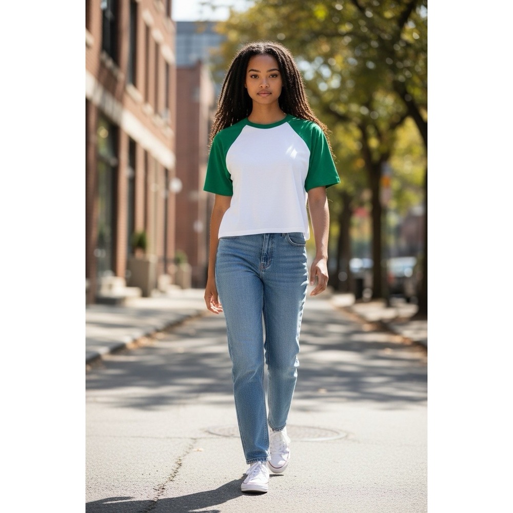Old Navy Baseball Tee Green White Raglan Short Sleeve Shirt Women's L
